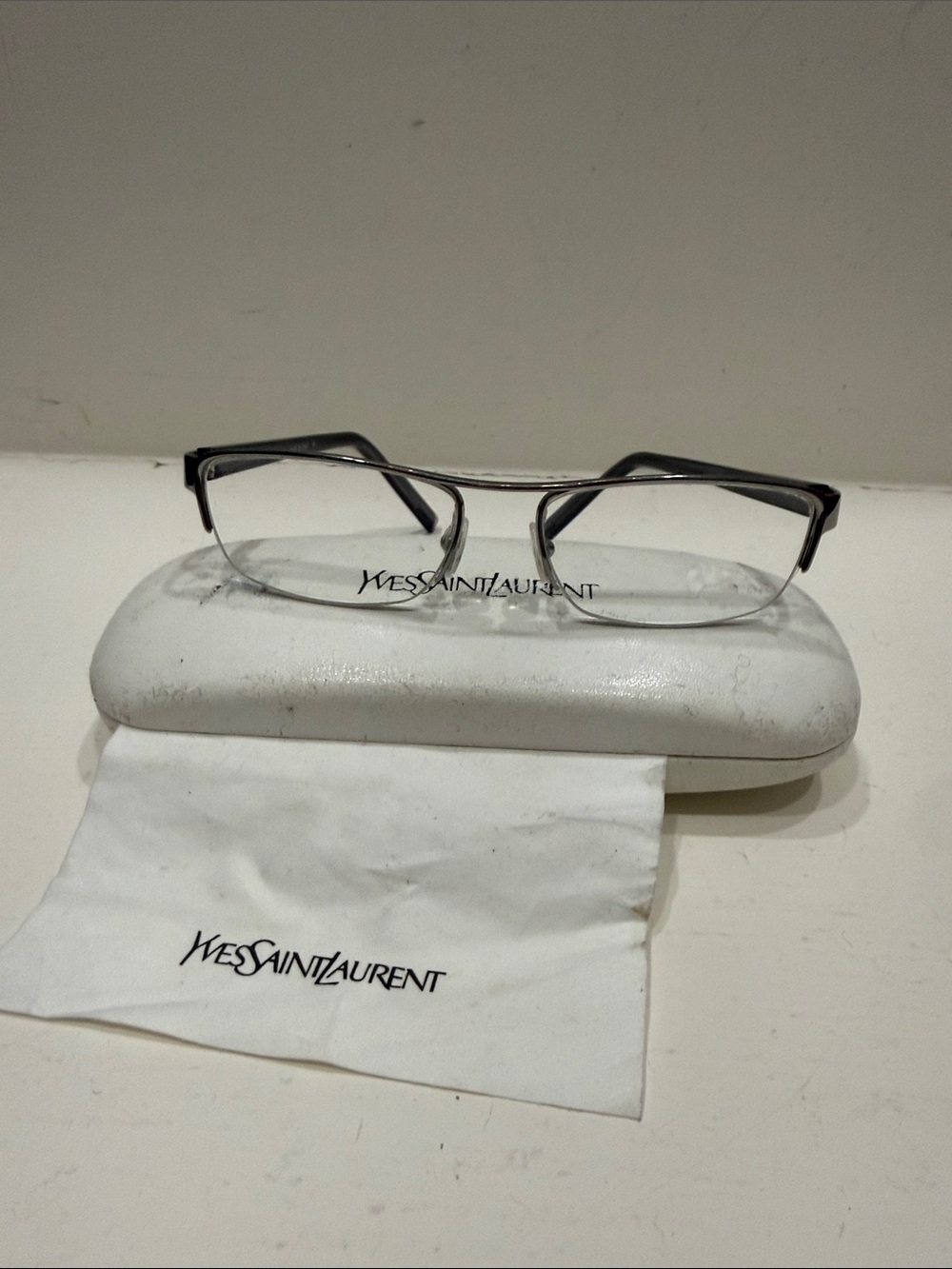Authentic Yves Saint Laurent Silver and Black Designer RX Eyeglasses